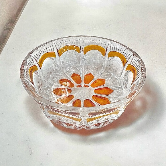 Vintage French Amber and Clear Crystal Candy Dish or Nut & Fruit Bowl - Picture 5 of 11